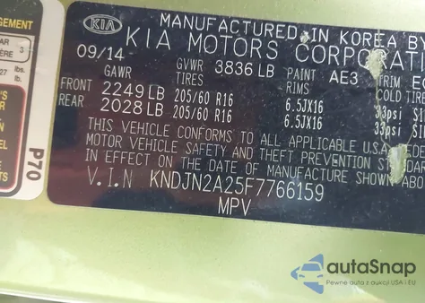 2015 Kia Soul из США, поврежденный, VIN KNDJN2A25F7766159